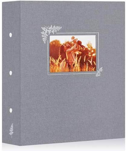 Lanpn Album Photo 11,5x15 11x15 1000, Grand Geant Capacité Format Lin Tissu Album pour Vertical Horizontal Photos Pochette (Gris)