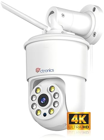 Ctronics 4K Überwachungskamera aussen, Suivi Auto, Smart Personen/Fahrzeug/Tiererkennung, 256GB TF/Cloud, Farbnachtsicht, 8MP WLAN Kamera Outdoor 2,4/5GHz, 24/7, Vollmetallgehäuse