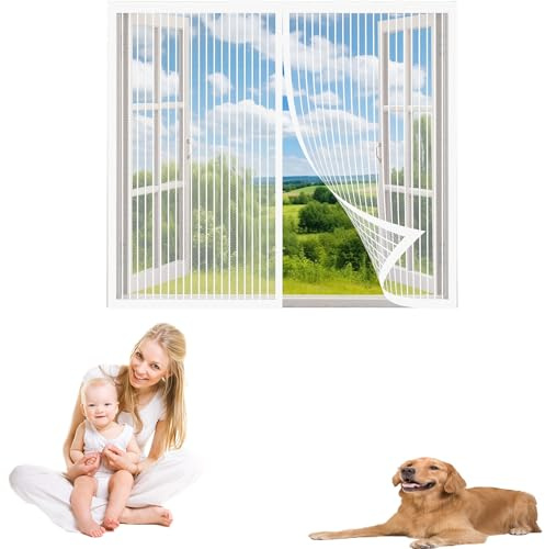 Moustiquaire Fenêtre Magnétique 210 x 110 cm Kit D'Installation Moustiquaire Rideau Laisse Passer L'Air Frais pour Tout Type de Fenêtre, Blanc