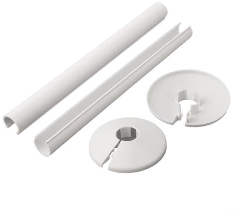 Heizkörperrohrabdeckungen und Rohrmanschetten, Kunststoff-Rohrabdeckrohre mit Rohrmanschette für 15 mm Rohre, 200 mm Länge, Weiß, 2 Stück