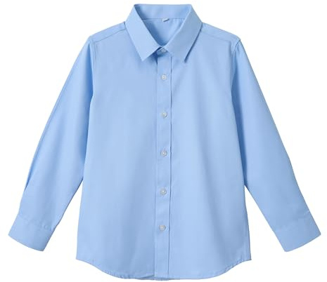 LOLANTA Camisa Azul Niño Manga Larga Camisa Abotonada Niños Graduación Fiesta Boda Traje Camisa para 2-14 años (Azul, 2-3 años, 90)