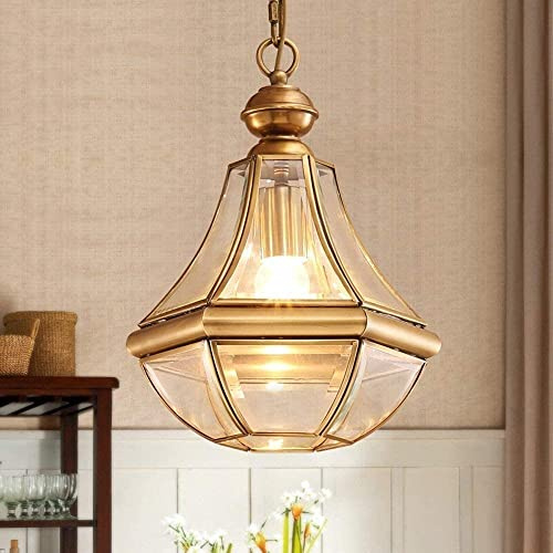 PAYAER Brass Pendant Lighting, Classic Glass Hanging Lamp, Kitchen Island, Dining Room Chandelier, Traditional Style Fixture, Adjustable Chain, Clear Glass Panels