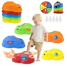 Stepping Stones Kids – 5 Dinosaur Toys for Boys Girls with Smokes, Lights& Sound – Durable Non-slip Balance Stones Sensory Toys for Autism Obstacle Course – Toddlers Indoor & Outdoor Play Equipment