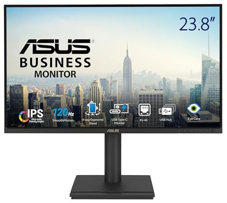 ASUS 24” USB-C Docking Monitor (BE249CGN) - IPS, 120Hz, Frameless, RJ45, Speakers, Height Adjustable, Ergonomic, Daisy-Chain, Power Sync, Eye Care, VESA Wall Mountable, 3 yr Warranty