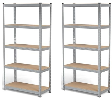OHMG Lot de 2, Étagère de Rangement à 5 Niveaux, Capacité 1325 kg, Planches Réglables, Style Industriel, pour Cuisine, Salon,Cave Garage Entrepôt,Rayonnages en métal,Étagères pour Charges Lourdes