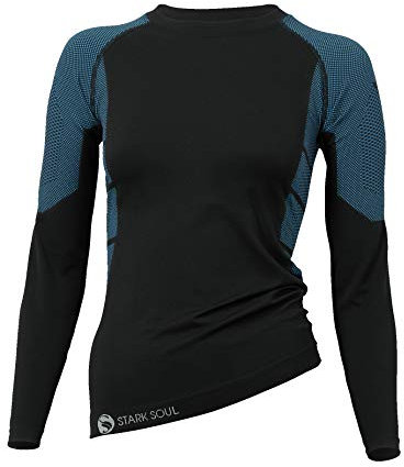 STARK SOUL Damen Seamless Ski Funktionswäsche, Outdoor Unterwäsche (L/XL Hemd schwarz/blau)