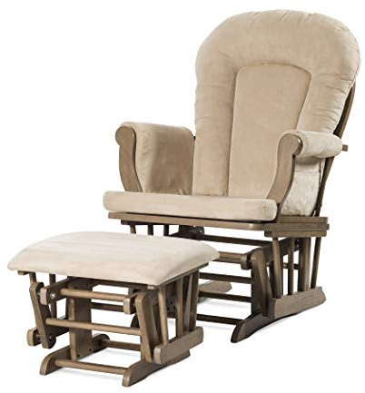 Child Craft Cozy Glider Rocker and Ottoman Set, Smooth Quiet Gliding Motion, Padded Cushion with Convenient Storage Pockets, Solid Wood Base & Frame (Dusty Heather with Beige Cushion)