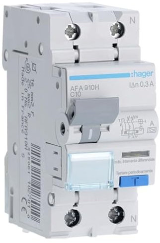 Hager AFA910H â€“ DIFFERENZIALE Magneto TERMICO ACC 1PN 300MA A 10A 6 KA C 2M
