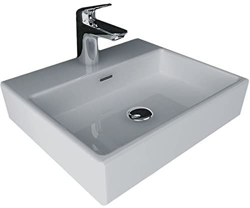 Alpenberger Handwaschbecken Rechteckig | Bad Waschbecken | Hängewaschbecken oder Aufsatzwaschbecken mit Hahnloch | Eckiger Waschtisch | Modernes Designer Badbecken | Kleiner Waschtisch 43 cm Breit