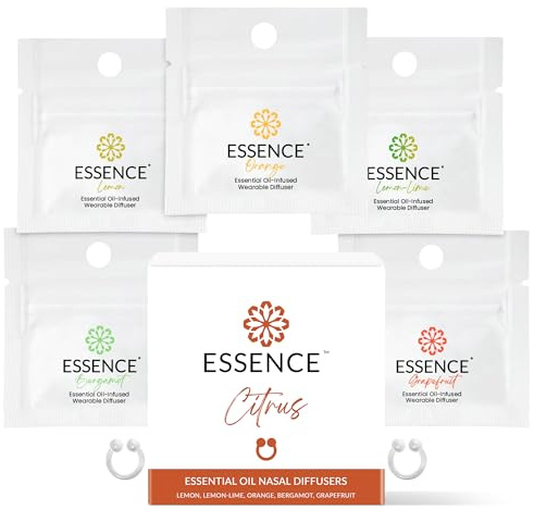 Essence Nasal Diffuser Citrus Bundle – Essential Oil Silicone Nose Rings for Mood, Energy & Positivity – Wearable Aromatherapy Pack with Lemon, Orange, Grapefruit & Bergamot