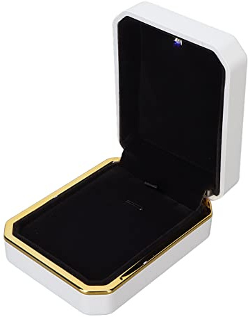 Schmuck Aufbewahrungskoffer mit LED-Licht Organizer für Halsketten, Armbänder, Ringe, Anhänger Box ideal für Hochzeitsantrag, Verlobung, Valentinstag Weiß