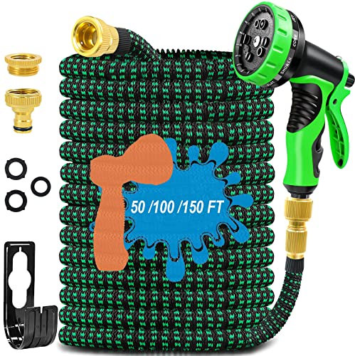 Garden Hose Expandable Garden Pipes-150FT Flexible Garden Hose Reels Including 10 Function Spray Gun Nozzle and Solid Brass Fittings,Magic Hosepipe for Gardening Patio Car Washing Pet Bathing (45M)