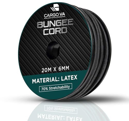 CargoVA Gummiseil 6mm 20m schwarz - Expanderseil 70% Dehnung - Wetterfestes Spannseil für Anhänger, Sonnensegel, Planen UVM