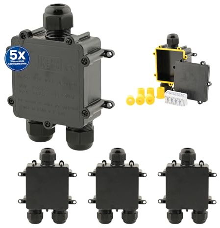 Intratec 5x Boîte de dérivation étanche 3 ouvertures 4-14mm – IP68 Boîte de distribution pour extérieur, installation facile dans le jardin & câbles enterrés – 35 x 127 x 93mm
