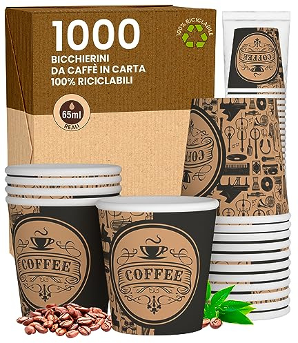 1000 Gobelets en papier pour café 65 ml PubBeigeCUP - Verres écologiques biodégradables jetables petits emporte-pièces
