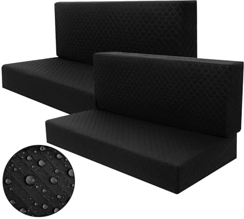 Buryeah 2 Set RV Dinette Cushion Covers Booth Set Furniture Protector for Sofa Seat Camper Car Couch, 2 Backrest and 2 Bench Cover(Black)