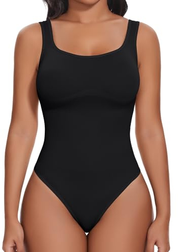 Joyshaper Shapewear Damen Tanga Body Square Neck Tank Bodys Bauchweg Miederbody Shaper Rückenfreier Thong Bodysuit Schwarz S