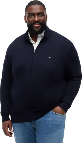 Tommy Hilfiger Herren Pullover mit Reißverschluss Essential Cotton Zip Thru Mock-Kragen, Blau (Desert Sky), XXL