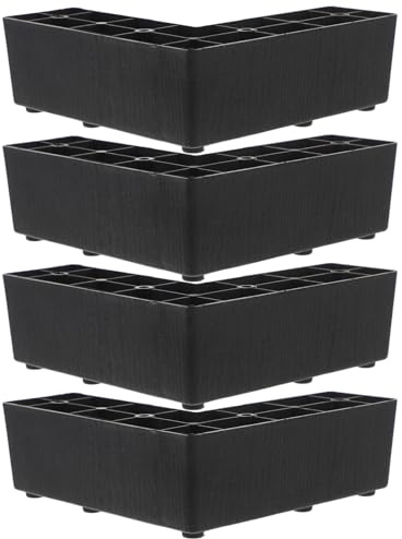 Angoily 4PCS L Shape Furniture Risers, Plastic Sofa Feet Risers with Screws, Universal Furniture Risers for Bed, Table, Sofa, Couch, Chairs Legs, Black, (15.50X15.50X5.00CM)
