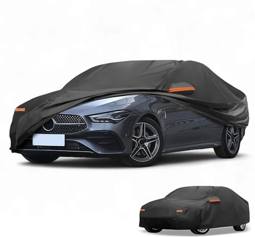 Partuto Aluminum Film Full Car Cover for Mercedes CLA with Zipper | All-Weather Waterproof, UV-Resistant Outdoor Full Cover, Right Side Zipper, Black