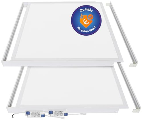 LECOM 2x LED Panel 62x62 Neutralweiß 4000K 4000lm Flach Aufbau mit Rahmen | LED Deckenleuchte mit gleichmäßiger Lichtverteilung. Mit Aufbaurahmen ideal für Küche, Wohnzimmer, Flur, Büro, Arbeitsraum.