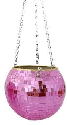 WJLYDM Disco Ball Hanging Planter Pot With Chain Reflective Retro Mirror Ball Planters Decor For Home Indoor Outdoor Plants(Red)