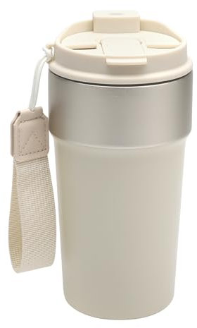 UOCAI Mug Isotherme Cafe 500ml, Gobelet Isotherme avec Paille et Sortie, Acier Inoxydable Tasse Isotherme pour Cafe, Double Paroi Mug Thermos Réutilisable, Beige