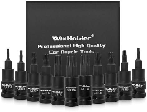 WinHolder 3/8 Drive Impact Hex Torx Spline Bit Socket Short Reach Allen Star Hand Tool Kit (11PCS Impact Torx Bits Socket Sets)