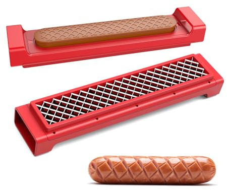 WhiteRhino Cortador de perritos calientes con expulsor de un clic - Herramienta para perritos calientes, cortador de salchichas de acero inoxidable para barbacoa, picnic, camping, cocina-Manejo seguro