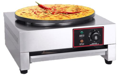 WOTZOV Crêpière Professionnelle, 3 000 W, température réglable de 50 à 300 °C, Grand diamètre de 400 mm x 20 mm, poêle antiadhésive, pour crêpes, Pancakes et œufs.