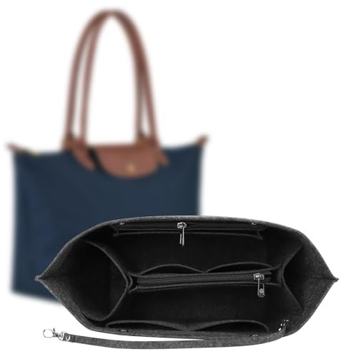 AIDUCHO Taschen Organizer für Longchamp, Damen Handtaschen Taschenorganizer aus Filz, mit Mehreren Taschen, Innentasche für Handtaschen für Longchamp, Taschen Großes Volumen Einsatz (Dunkelgrau, L)