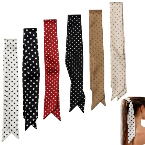 Aribliseza foulards en soie, 6 pièces foulards en soie à pois, matériau en satin, polyvalent pour cheveux, cou, poignets et sacs, accessoires capillaires élégants en soie
