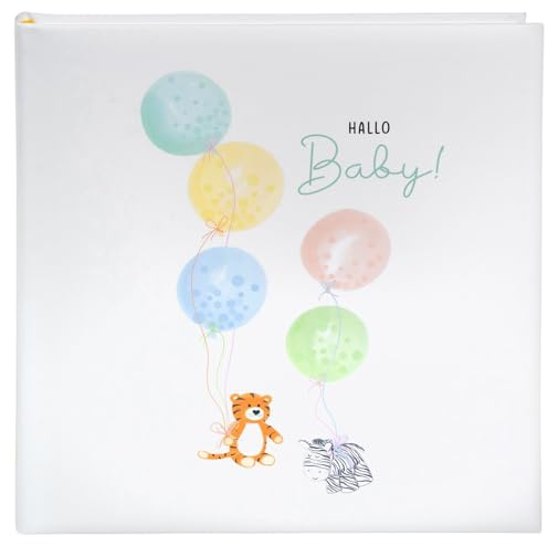 goldbuch 15 499 Babyalbum Hoch hinaus!, Erinnerungsalbum mit einem Luftballon-Motiv, Fotoalbum 58 weiße mit Pergamin-Trennblättern & 4 illustrierte Seiten, Einband aus Kunstdruck, ca. 31 x 30 x 4 cm