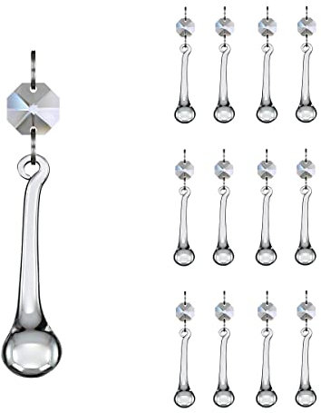 Lot de 12 prismes de lustre en cristal en forme de goutte de pluie, perles de cristal à suspendre pour lustres, décoration de la maison