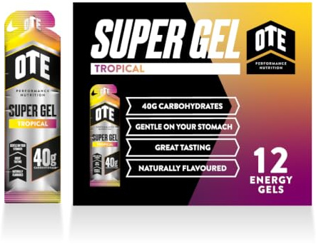 OTE Super Gel - Energy Gels for Running & Cycling - Superior Dual Source Running Gels with 40g of Carbohydrates - Glucose Gels for Swimming, Triathlons & Endurance Sports - Box of 12 (Tropical)