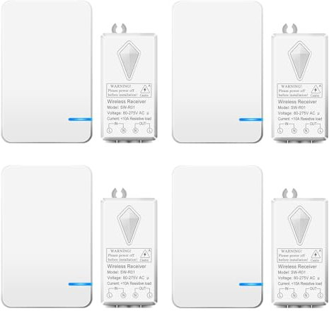 4Stück Mini Funklichtschalter und Empfänger-Set, Drahtloser Schalter Kit, Wandschalter-Panel-Fernbedienung für LED-Licht Home Hotel Drahtloser Schalter, IP66 Wasserdicht Innen 200ft Außen 1300ft