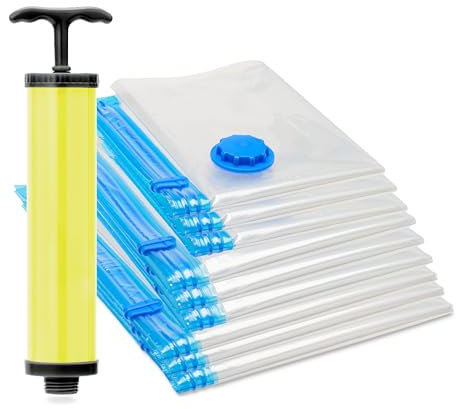 GIEGIA 9 Sacchetti Sottovuoto Vestiti da Viaggio. Risparmia l’80% di spazio con i Sacchi Sottovuoto Vestiti Compatibili con Aspirapolvere. Buste Sottovuoto di varie dimensioni con Pompetta