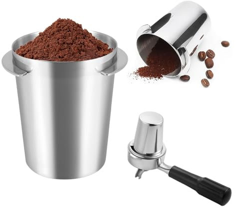 Kaffee Siebträger Dosierbecher Edelstahl, 58mm Kaffeepulver Dosierbecher, Kaffeedosierbecher Pulverzuführungsteil, Kaffeemühle Dosierbecher, Coffee Dosing Cup für Espressomaschine, Silber