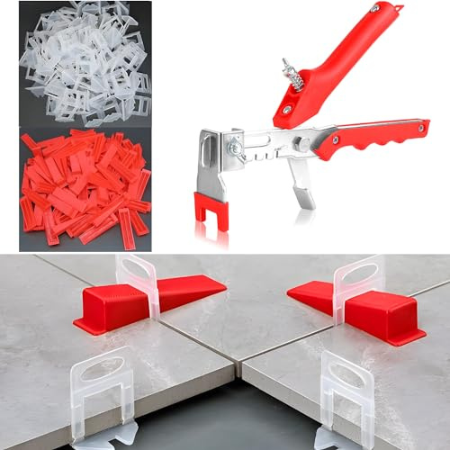 Tile Leveling System Kit, 600pcs Tile Leveler Spacers Clips+150pcs Reusable Wedges+1pc Tile Pliers for Wall/Floor Tile Adjustment, Leveling Tile System for Ceramic Tile (Red, 1/8-3mm)