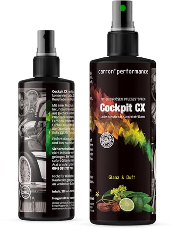 carron Cockpit CX Spray för rengöring och vård av läder, konstläder, plast och gummi med jojobaolja, citronolja och karnaubavax (original)
