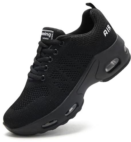 Trainers Womens Black Running Shoes Ladies Air Cushion Memory Foam Plantar Fasciitis Orthopedic Shoes Comfort Cushioned Work Shoes All Black UK 7