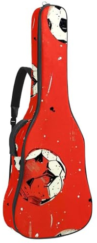 Gitarrentasche für Akustikgitarre mit zwei Taschen, Fußball, Rot, wasserabweisend, doppelt verstellbarer Schultergurt, Gitarrentasche, Fußball, Rot, 42.9x16.9x4.7 in, Stilvoll