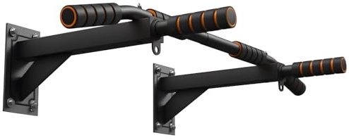 YedZen Wall Mounted Pull Up Bar, Multifunctional Chin Up Bar Maximum 200kg, with 6 Foam Padded Hand Grips Bracket, Upper Body Workout Bar for Home Gym Exercise, Strength Training