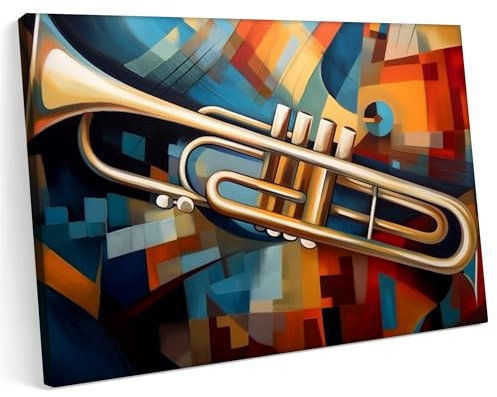 Printonia Leinwandbild m Bild auf Leinwand 70x50 Trompeten Trompeten Musik Abstrakte Kunst Klang