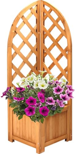 HomeVibe Corner Lattice Planter - Stylish Wooden Garden Plant Box with Trellis, Space-Saving Design, Ideal for Climbing Plants & Flowers