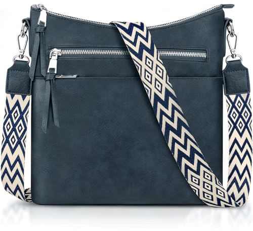 LUROON Bolsos Bandolera Mujer Trendy Bolso Bandolera Mujer Mediano con 4 Compartimentos Cuero PU Bolso de Hombro Pequeña de Mujer con Correa Ancha Ajustable Bolso Pequeño Mujer