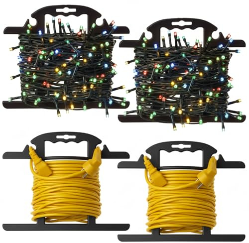 Ripeng 4 Pcs ABS Heavy Duty Extension Cord Reel Holder with Carrying Handle, Portable Extension Cord Wrap, Portable Hose Organizer Wrap-holds 100 Feet, Durable H-shape Reel (Black)