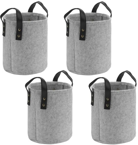 SINJEUN 4er Set Filzkorb Rund, 20 x 21cm Filzkorb Aufbewahrungskorb Klein, Hellgrau Filz Aufbewahrungsbox mit Griff für Wohnzimmer, Büro, Zimmer