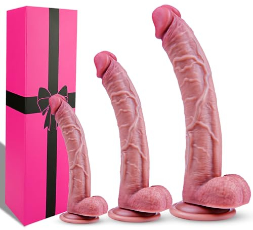 Dildo Realista 3 Piezas (18 cm /21,5 cm/23 cm)Ventosa Silicona Blanda & Testículos,Consolador Delgado para Anal & Vaginal,Dildo Anal Realista Strap-On Juguetes Sexuales para Mujer Pareja Principiantes
