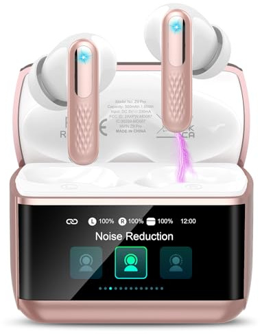 Wireless Earbuds, 2026 Bluetooth 5.4 Headphones In Ear with ANC/ENC Noise Cancelling Mic, HiFi Stereo Bluetooth Ear buds with Multifunctional Touchscreen, 5 EQ Modes Bluetooth Earphones, Rose Gold